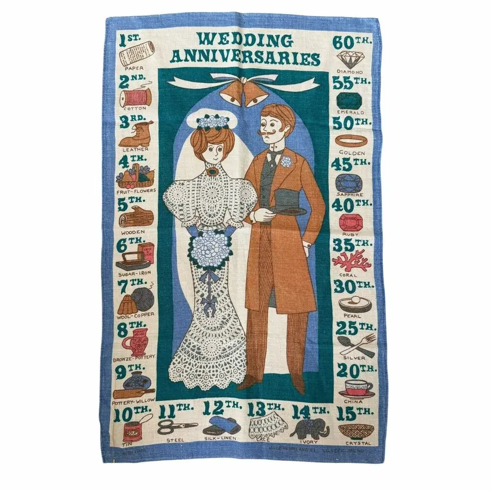 VTG Pat Albeck Ulster Pure Irish Linen Tea Towel Wedding Anniversaries Gift